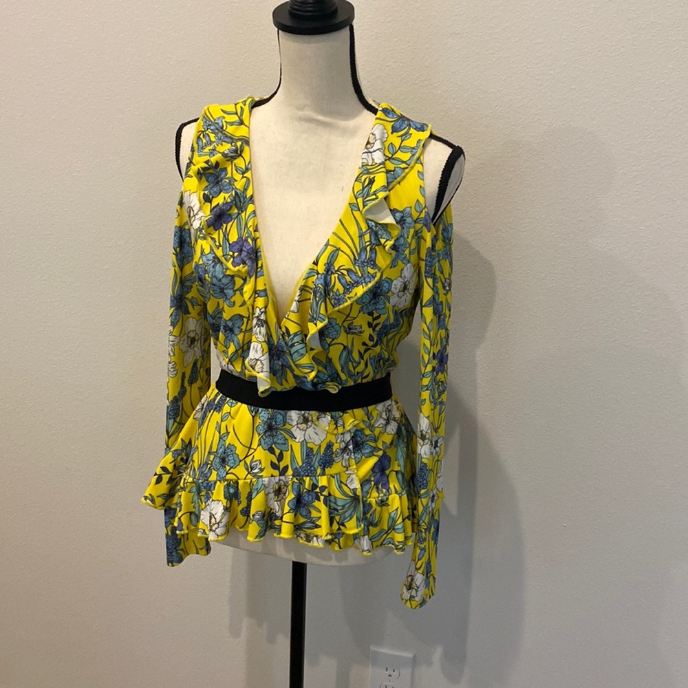 Bebe Adley Print Ruffle Wrap Top
